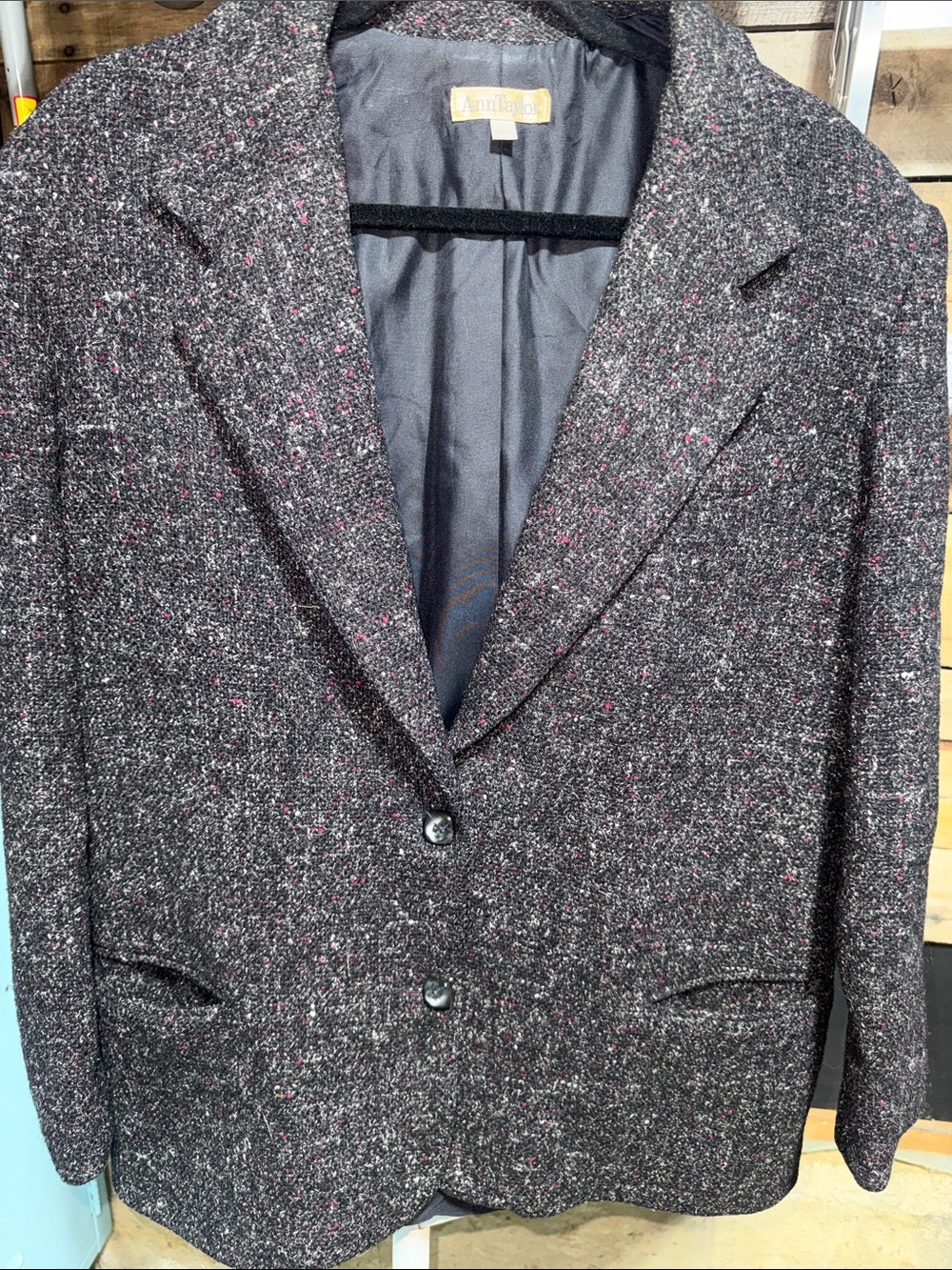 Vintage Ann Taylor Charcoal Tweed Blazer with Pink Flecks Size 10